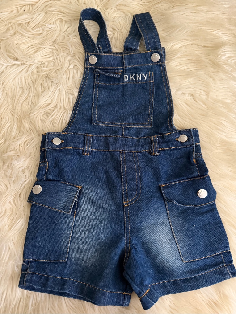 DKNY Blue Denim Short Overalls for Kids